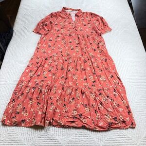 Kate & Sam Floral Tiered Midi Dress Women's XL Orange Boho Cottagecore Prairie